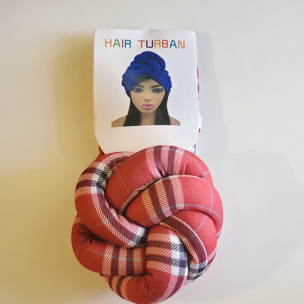 Red Plaid Top Knot Hair Turban